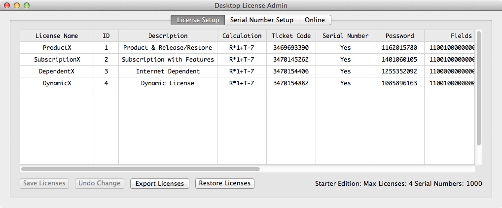 Admin screen for Desktop License Server